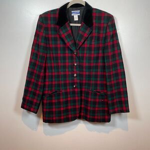 Pendleton Jacket Women's Size 12 Wool Plaid Lined Velvet Collar Red‎ Green